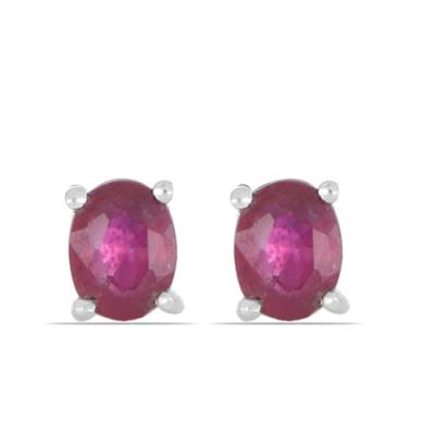 BUY 925 STERLING SILVER GLASS FILLED RUBY GEMSTONE EARRINGS – OVAL STUD DESIGN